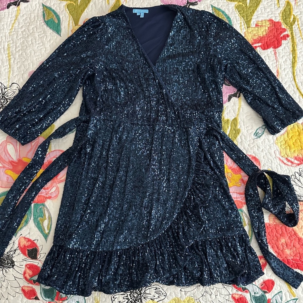 Draper James Jordan Blue Sequin Wrap Dress - Picture 2 of 4